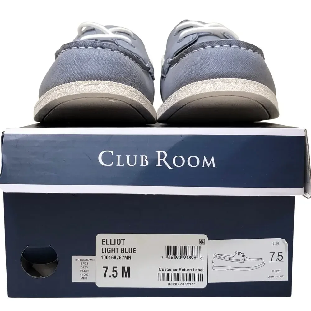 Club Room Men 2-Eye Casual Boat Shoe Elliot Size US 7.5M Light Blue Faux Leather